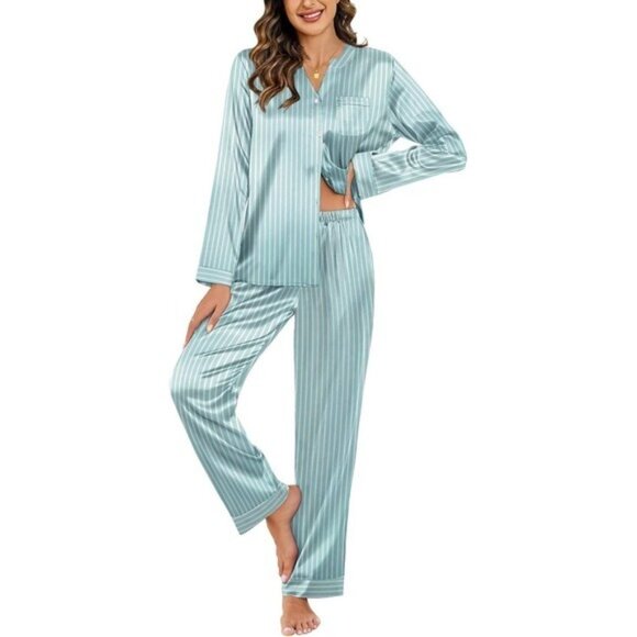 Ekouaer Women's 2-Piece Silk Satin PJs- Comfy Long Sleeve Sleep & Lounge Set XL - Picture 1 of 6
